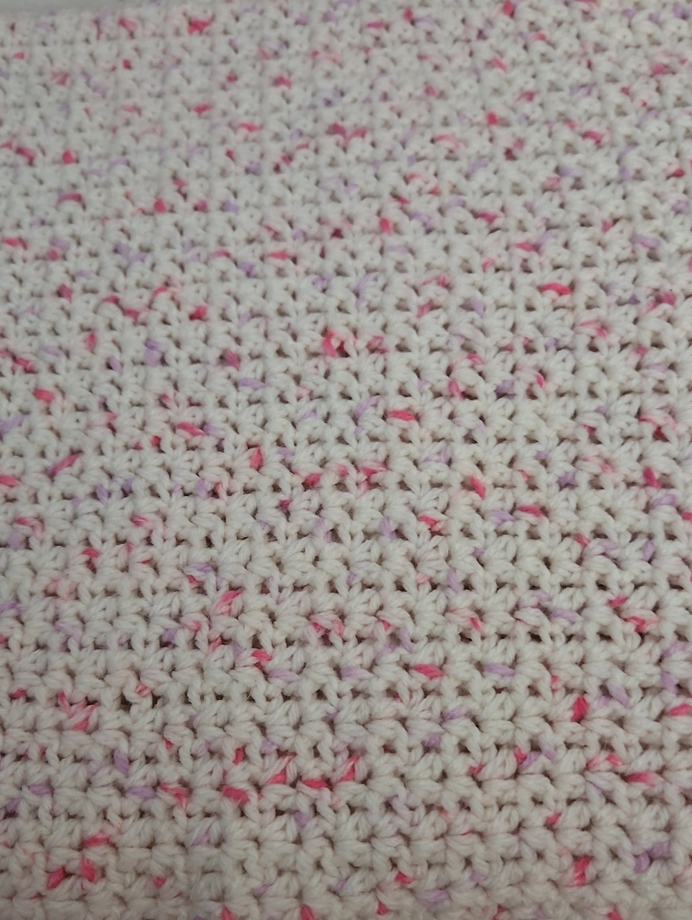 Variegrated Pink And Lavender Wool Hand Knitted Crochet Baby Blanket